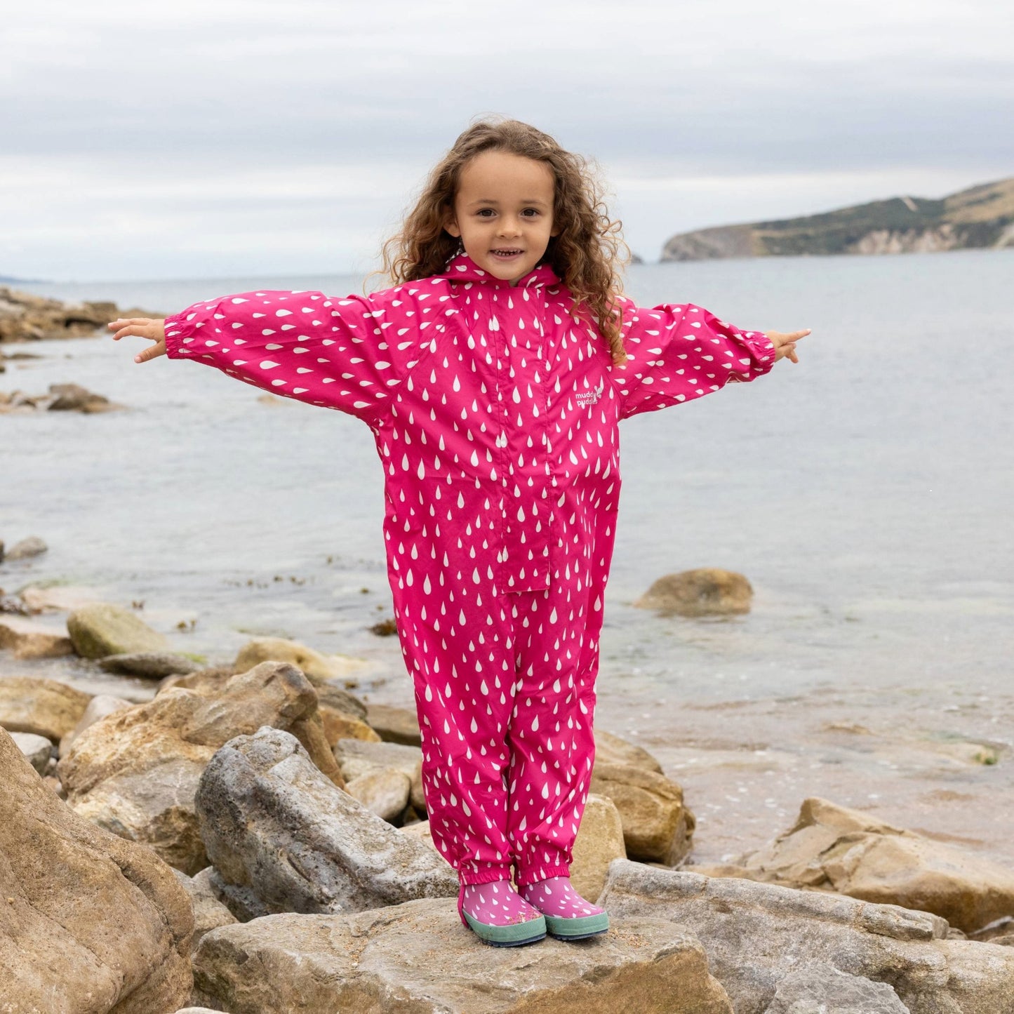 Essentials Waterproof Puddle Suit Pink Raindrop