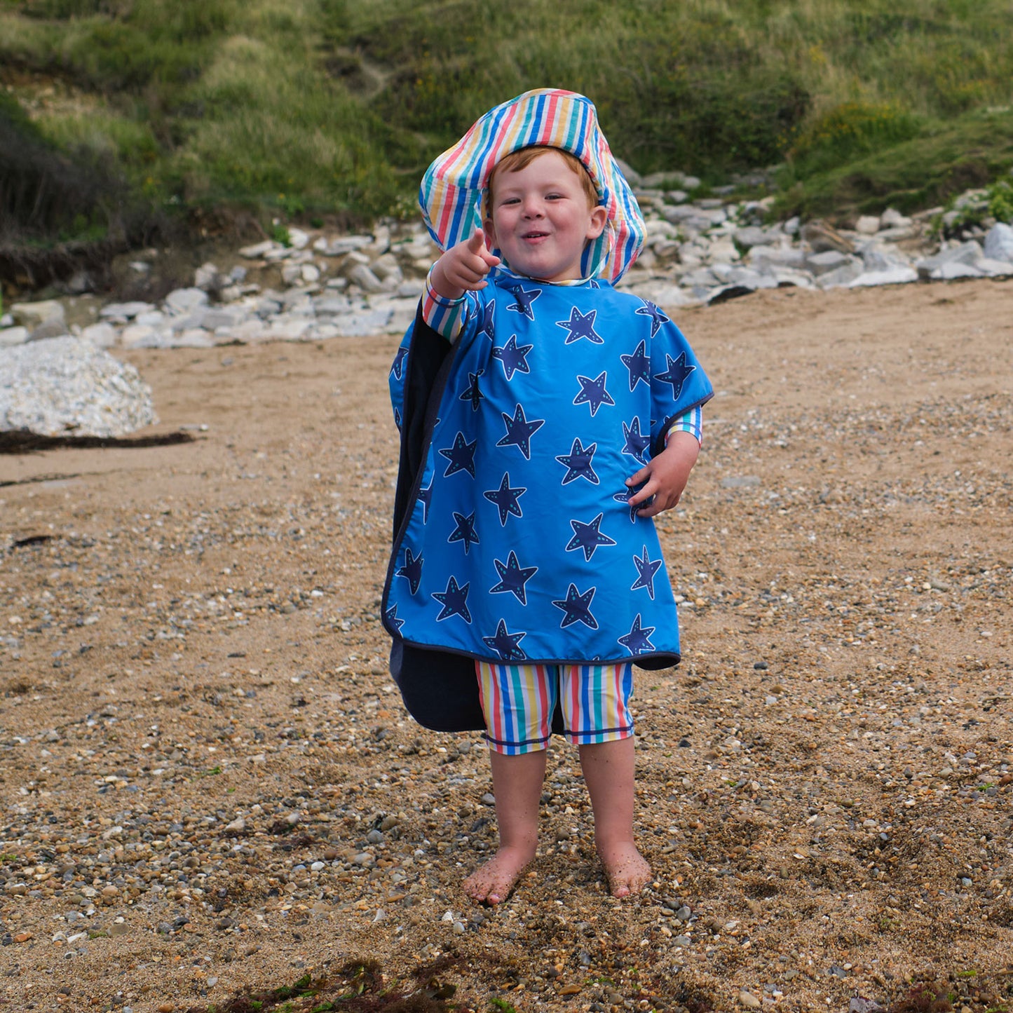 Beach Towel Poncho Blue Starfish