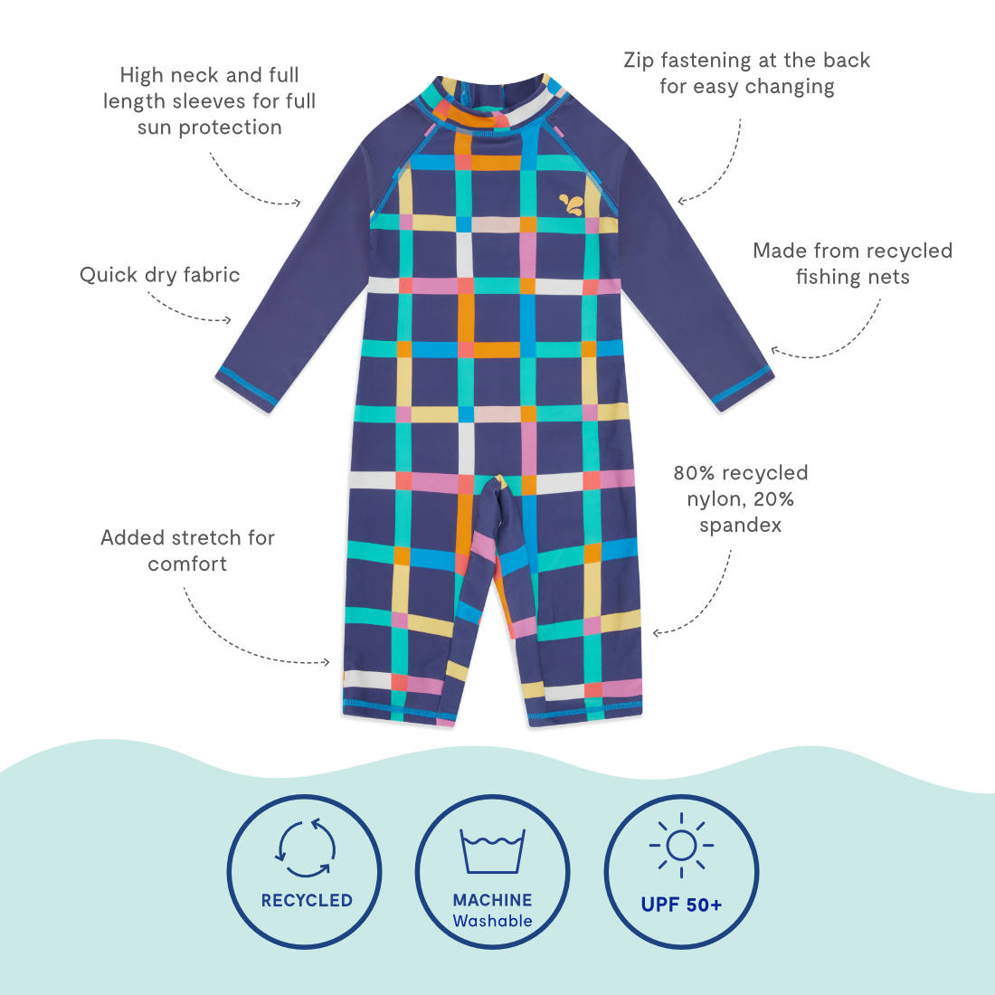 UV Protective Surf Suit Multi Check