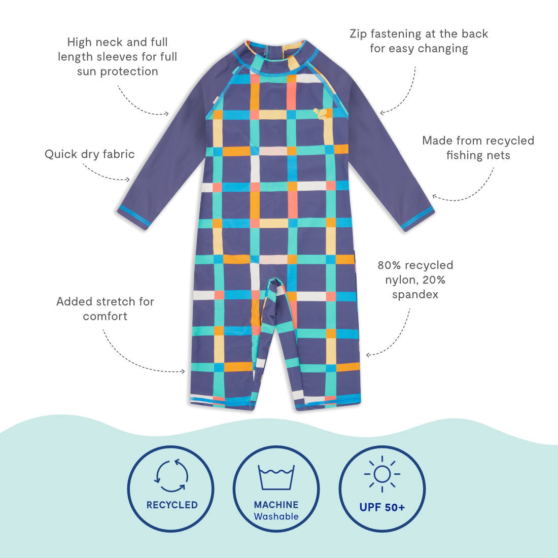 UV Protective Surf Suit Multi Check