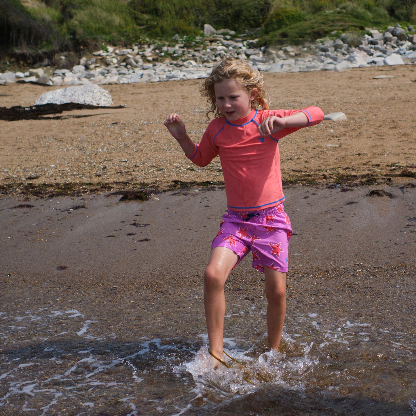 UV Protective Swim Shorts Pink Starfish