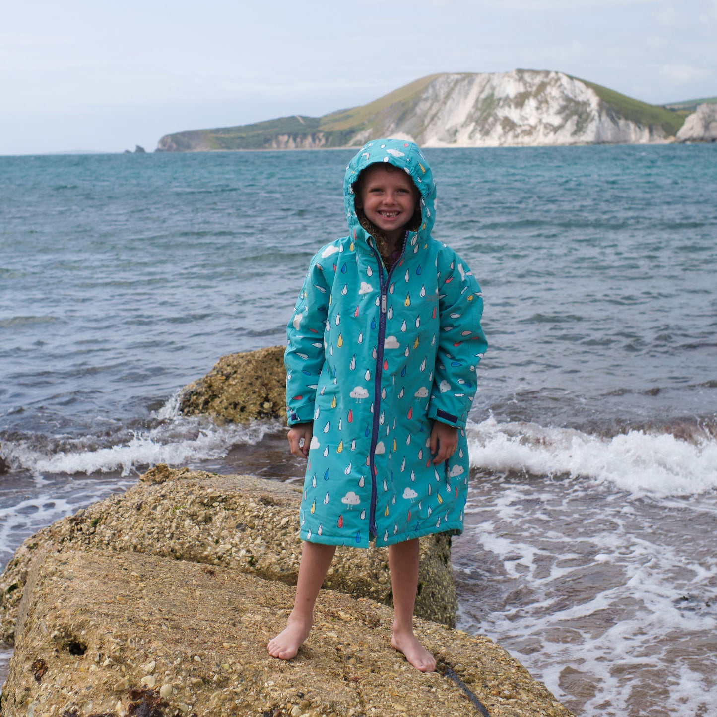 Waterproof Changing Robe Green Raindrops