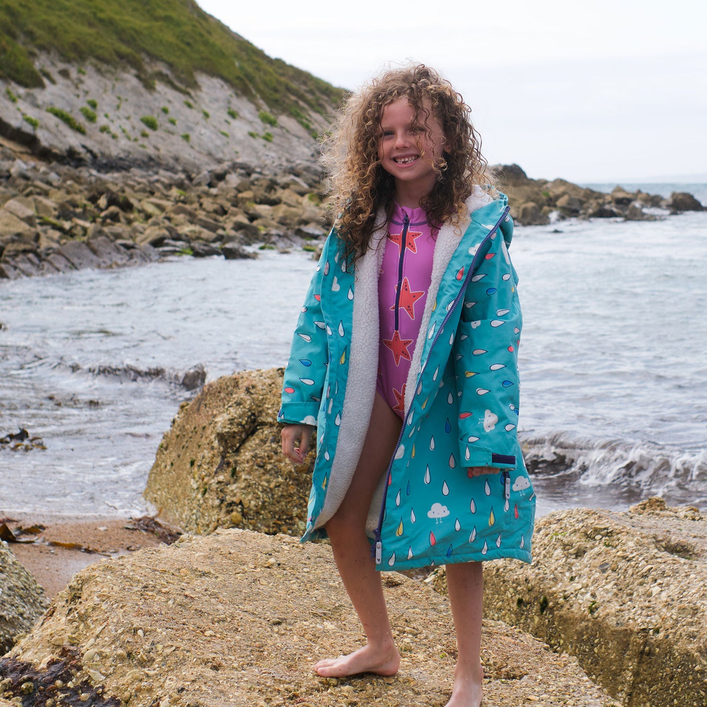 Waterproof Changing Robe Green Raindrops