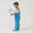 Child in EcoLight Waterproof Dungarees Blue Colourblock, holding a net, showcasing durable, waterproof overalls designed for outdoor play in wet conditions.