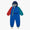 EcoLight Lightweight Waterproof Puddle Suit Blue Colourblock with hood, elasticated cuffs, stirrup loops, and color-blocked panels. Durable, breathable, and perfect for rainy adventures.