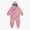 EcoLight Lightweight Waterproof Puddle Suit Pink Weather: Children's rain suit with weather motifs, hood, diagonal zipper, elastic cuffs, foot straps, and 10,000mm waterproof protection.