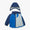 Waterproof Softshell Jacket Blue for kids, showcasing a durable design with detachable hood, front zipper, elastic cuffs, and reflective details, ideal for outdoor adventures.