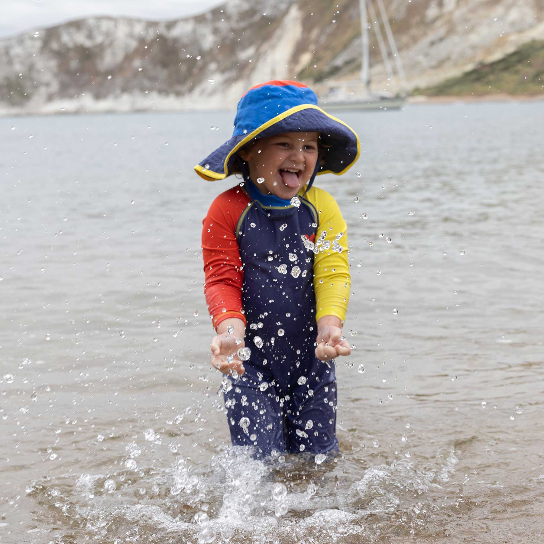 UV Protective Sun Hat Blue Colourblock Kids - Muddy Puddles
