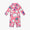 UV Protective Surf Suit Pink Weather: Whimsical long-sleeve rash guard with suns, clouds, and stars, offering sunsafe UPF 50+ coverage. Durable, stretch fabric supports movement.