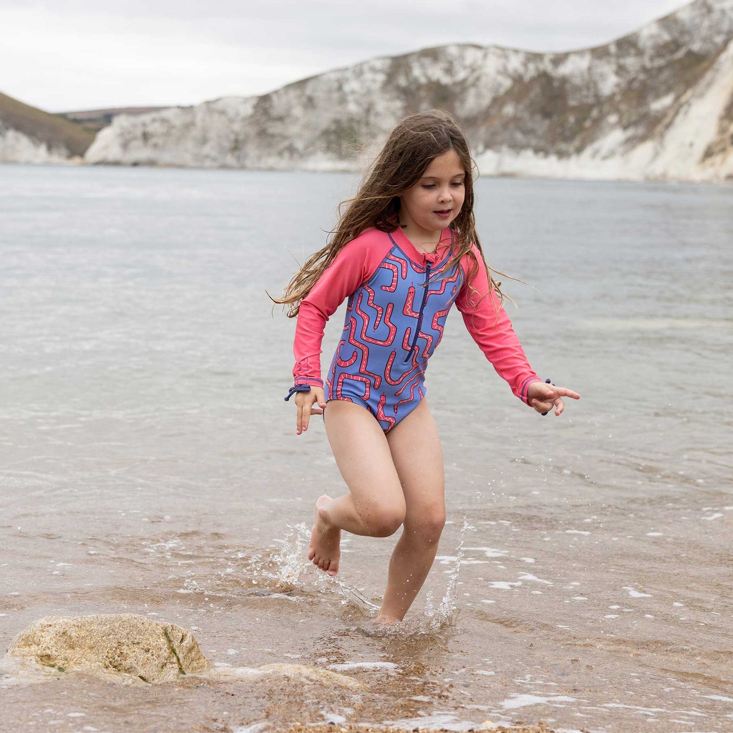 UV Protective Long Sleeve Swimsuit Pink Snake