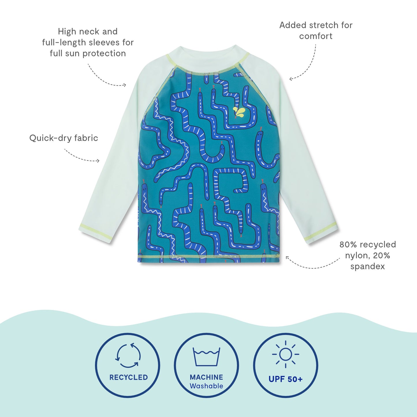 UV Protective Rash Vest Green Snake