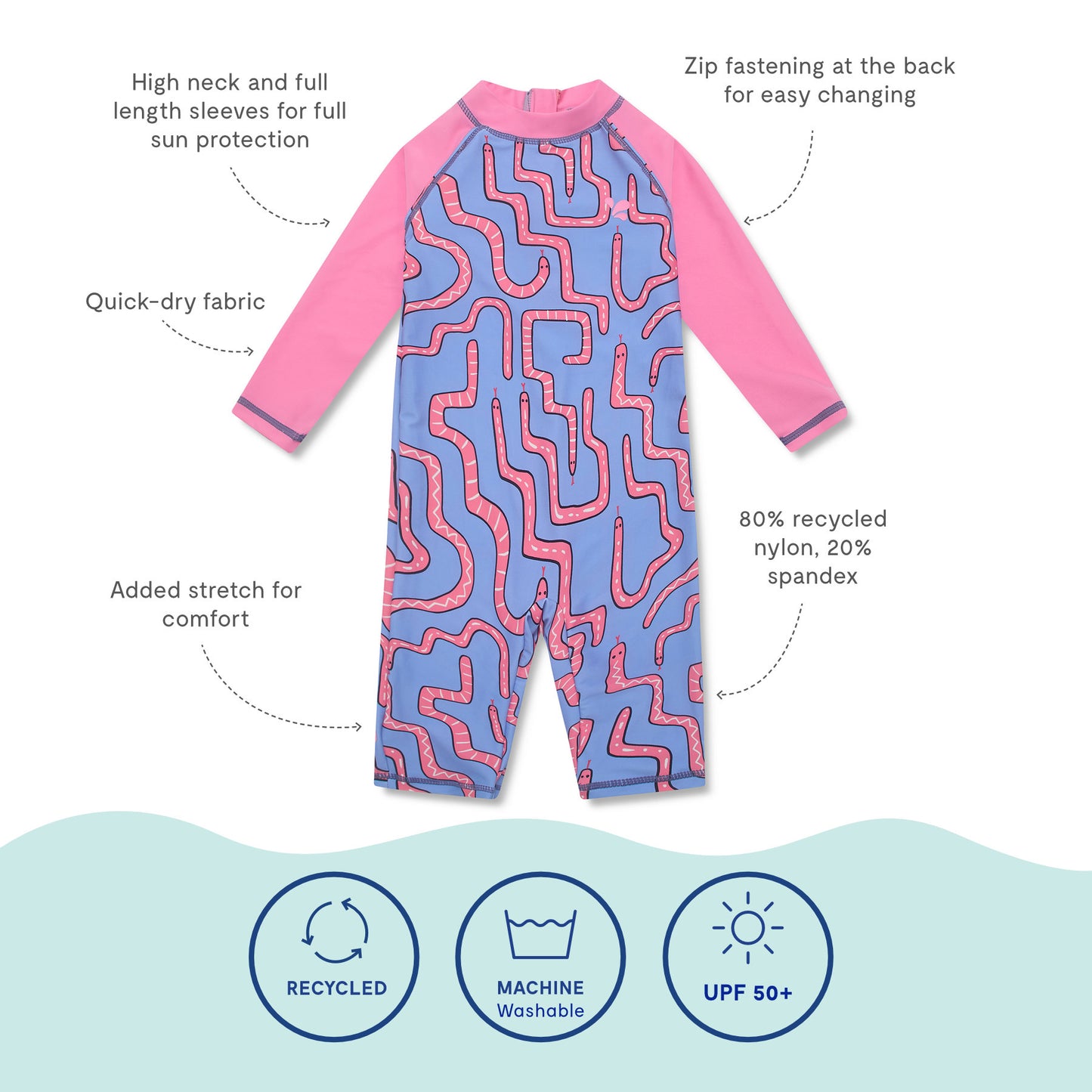 UV Protective Surf Suit Pink Snake