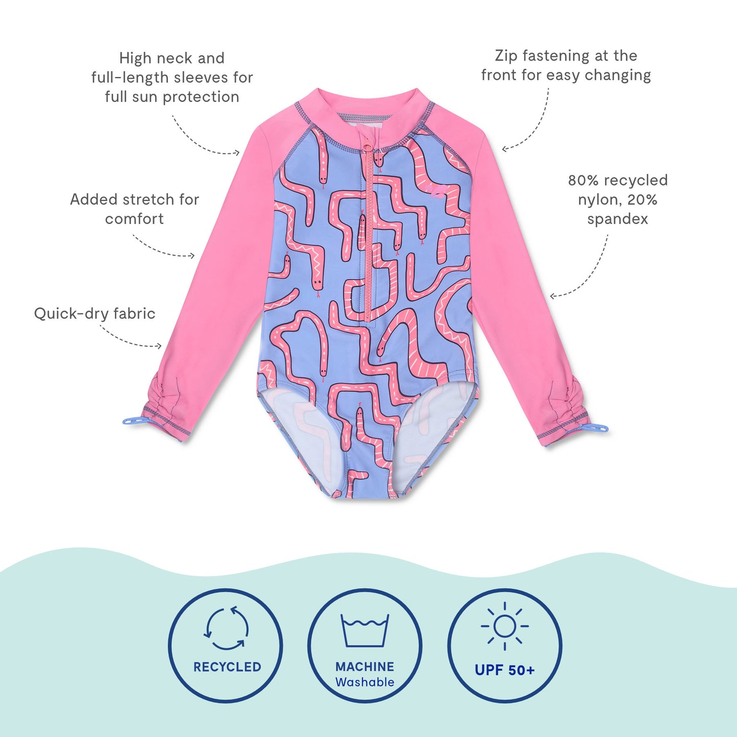 UV Protective Long Sleeve Swimsuit Pink Snake
