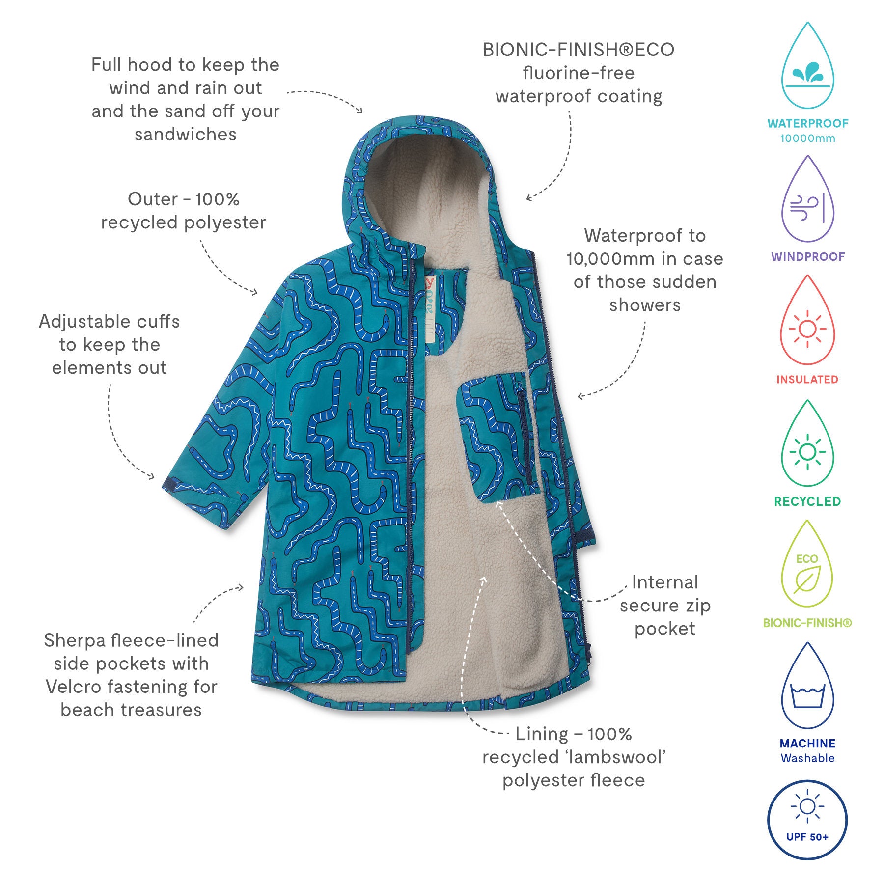 Waterproof Changing Robe Green Snake Kids - Muddy Puddles