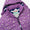 Waterproof Puffer Jacket Lilac Floral: A durable children's purple hooded jacket with cream floral design, featuring a blue-and-white fleece lining and PLAY FOREVER label by Muddy Puddles.