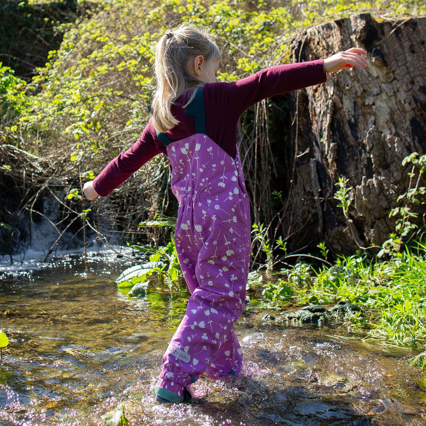 EcoSplash Fleece Lined Waterproof Dungarees Pink Floral