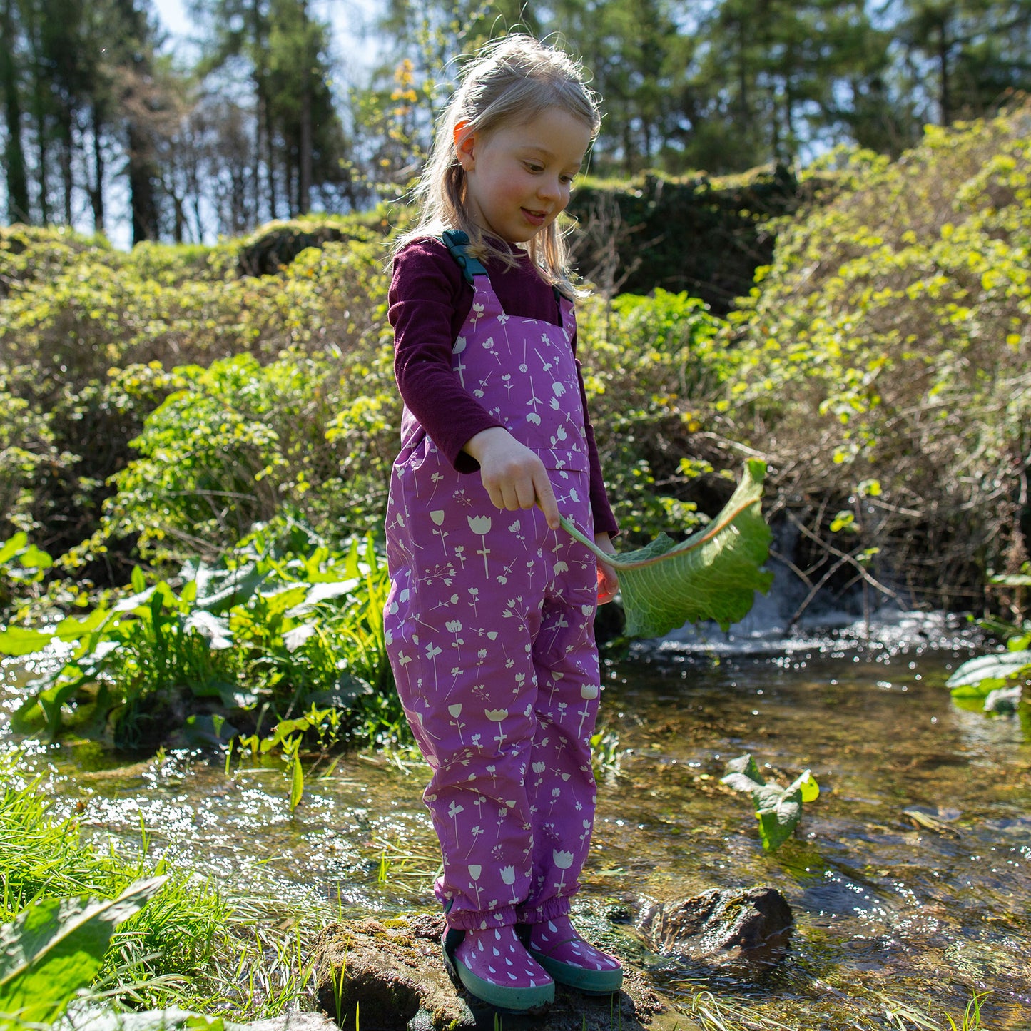 EcoSplash Fleece Lined Waterproof Dungarees Pink Floral