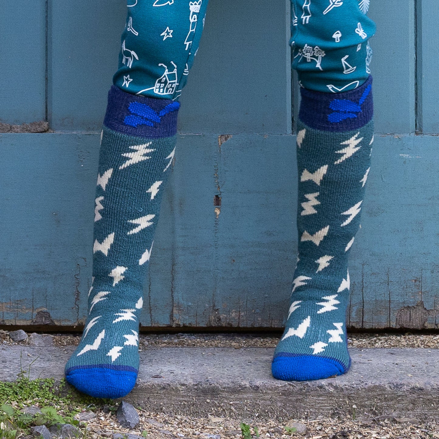 Puddlestomper Welly Socks Green Lightning