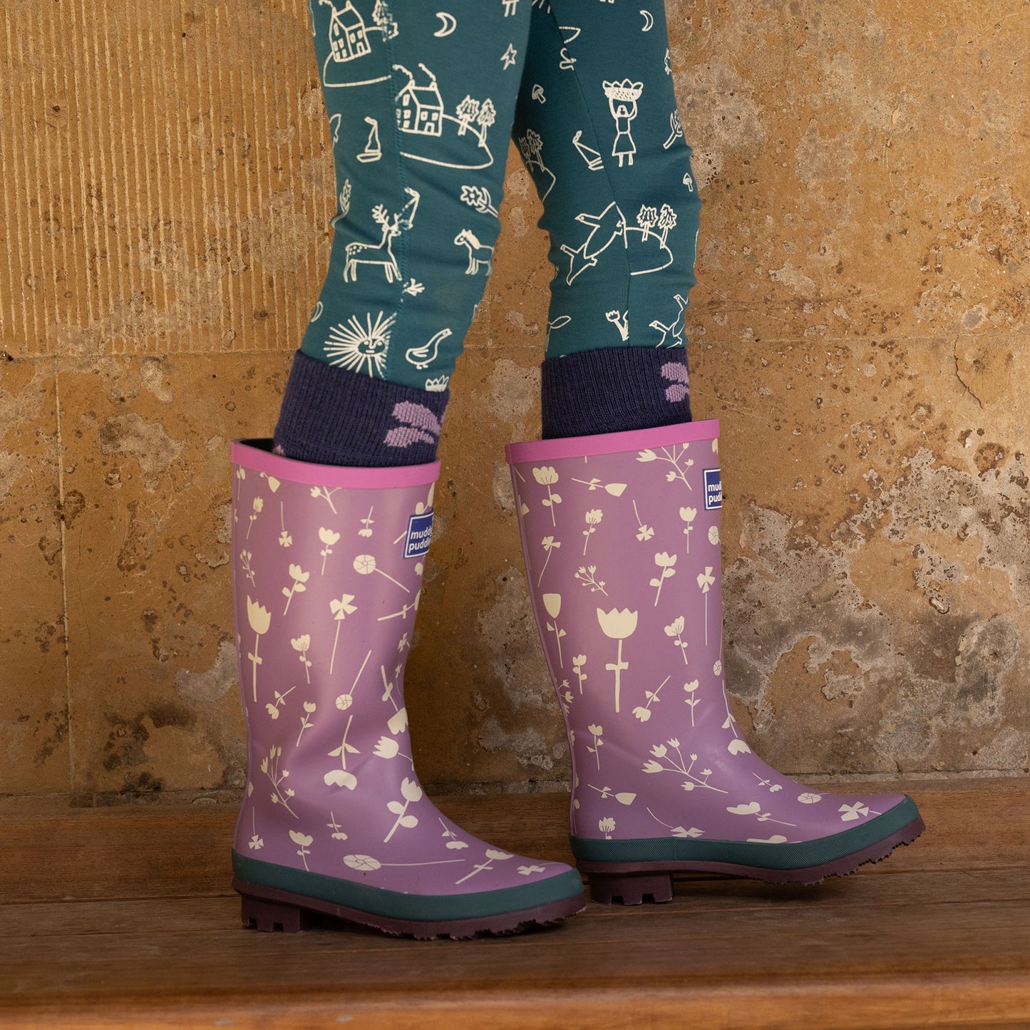 Puddlestomper Wellies Lilac Floral
