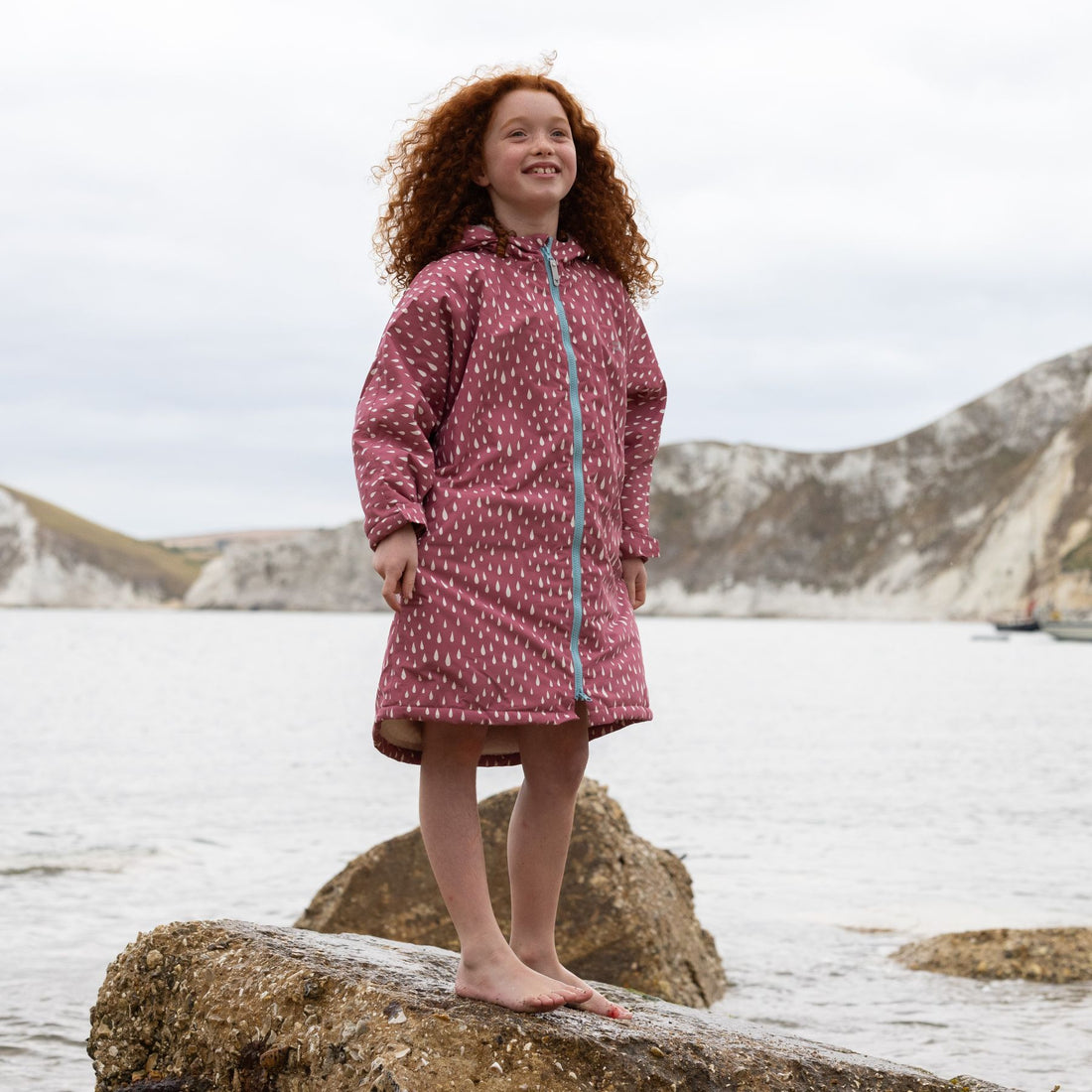 Waterproof Changing Robe Pink Raindrop Kids - Muddy Puddles
