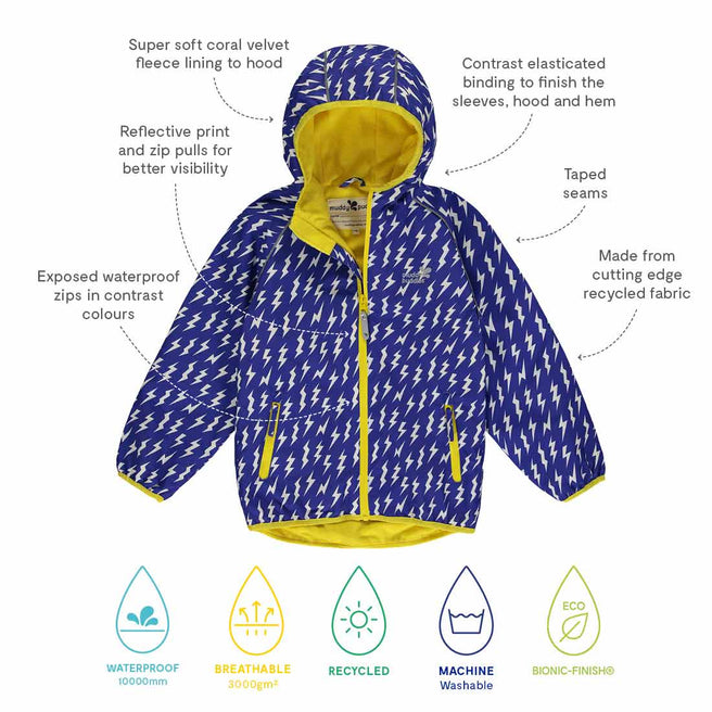 EcoSplash Fleece Lined Jacket Blue Muddy Puddles Children's Waterproofs