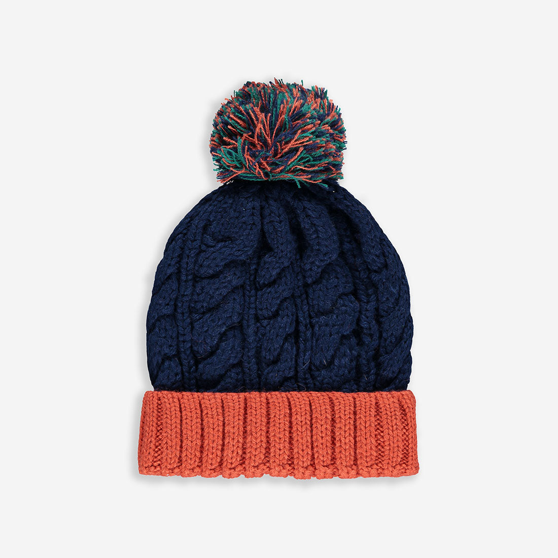 Cable Bobble Hat Navy Ochre