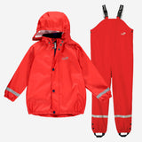 Rainy Day Waterproof Jacket and Dungarees Set Red