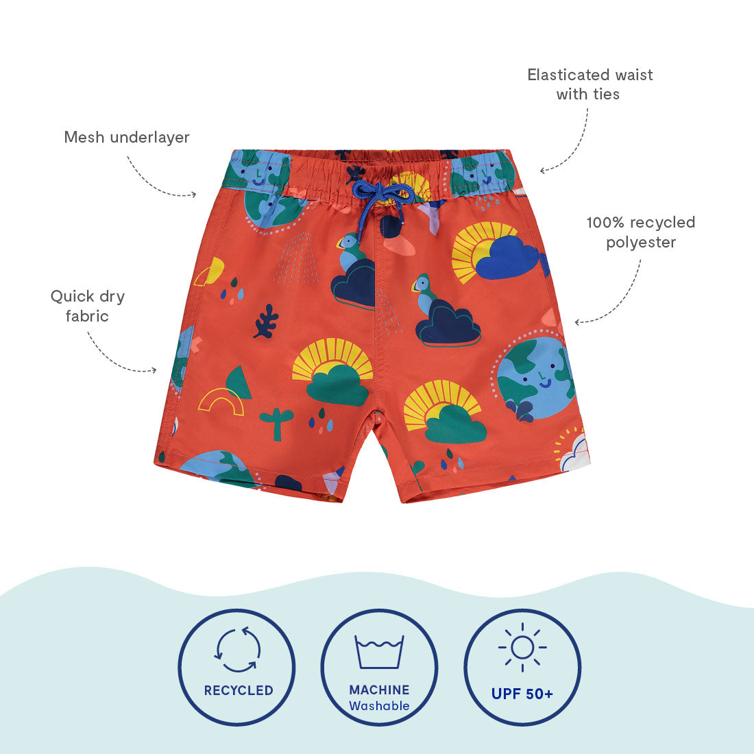 UV Protective Swim Shorts Red